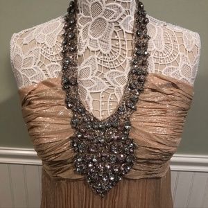 Jovani Silk Halter Evening Gown, Peach with Silver